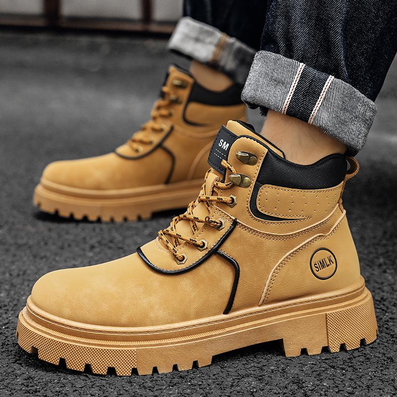 Men's boots autumn and winter new fashion casual yellow boots anti slip soft sole comfortable outdoor boots youth high top boots