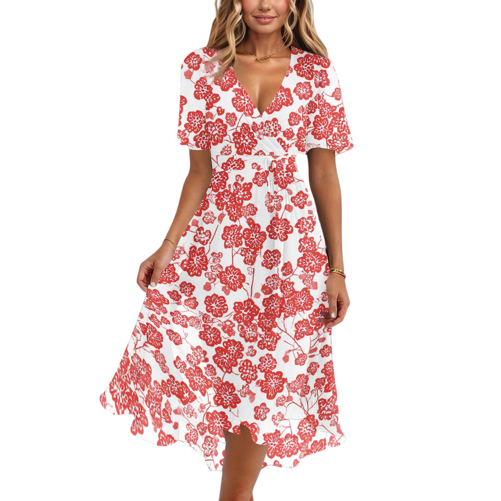 

Summer Dresses for Women 2026 Floral Dress V Neck Casual Dresses for Women Midi Dresses for Women Graduation Dress XXL
