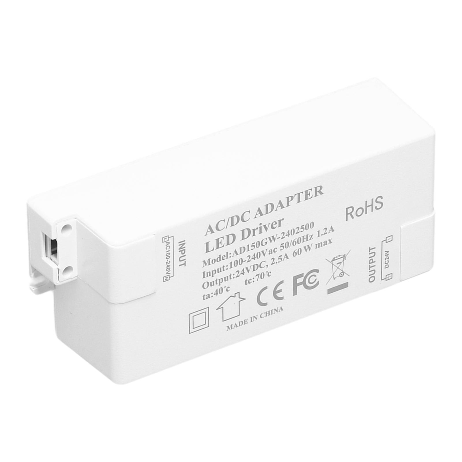 

Светодиодный драйвер DC24V 2.5A 60W Трансформатор для светодиодной лампы Блок питания для питания ламп DIY AC100‑240V