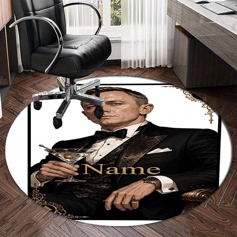 Custom Name 007 James Bond Printed Round Rug Carpet Chair Rug Area Rug Entryway Doormats,for Office Chair Living Room Bedroom Kitchen Room.