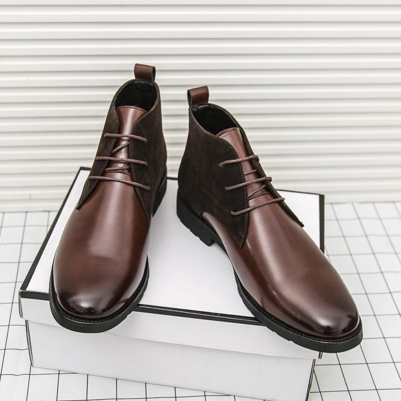 Fashionable High Top Leather Shoes Brand Comfortable and Soft Men s Patchwork Ankleboots Business Commuting Men s Leather Boots 38 9488₽