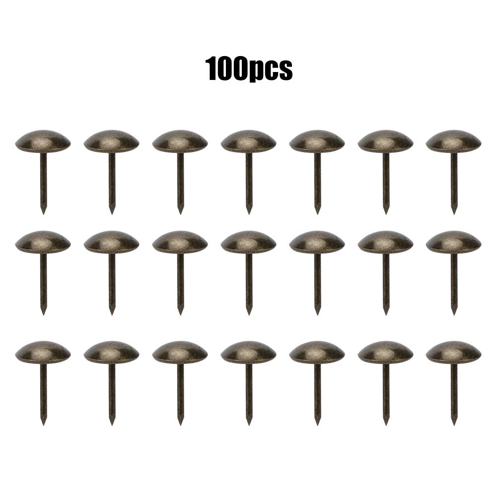 100Pcs Upholstery Nail Antique Brass Iron Furniture Decorative Drawing Pin Accessories 11x17mm