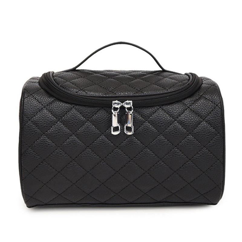 PU Leather Sewing Makeup Bag Multifunctional Women's Cosmetic Bag Portable Women Wash Bag with Zipper Large Capacity Storage Bag