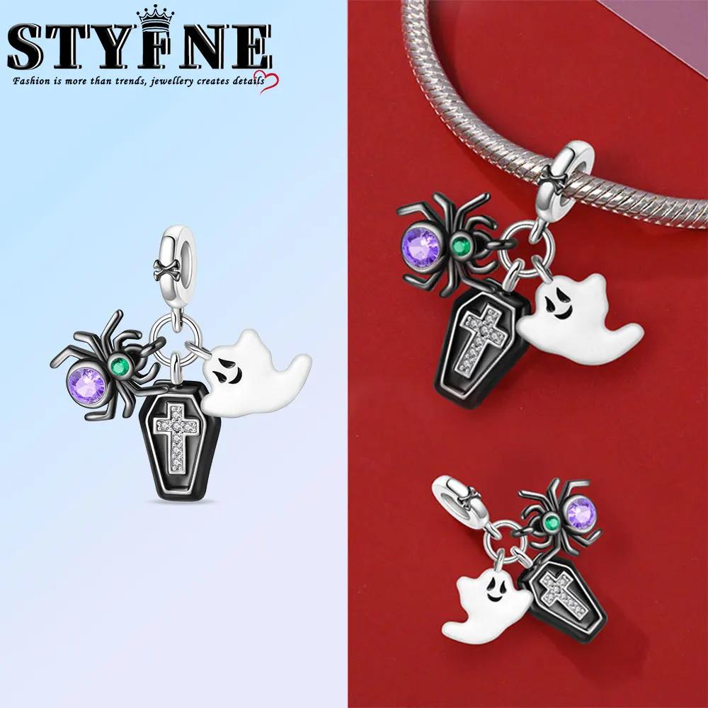 Copper Halloween Luminous Ghost Charm Pendant Beads Fit Original Bracelet For Women Valentine Day Jewelry Gifts