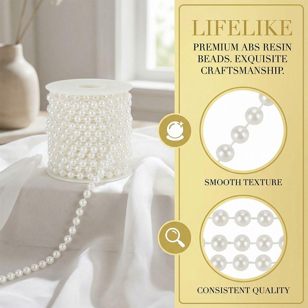 8mm Size Pearl Beads Garland White Faux Pearl Pearl Bead Roll Beige Color 10M Beads Garland Floral Centerpieces