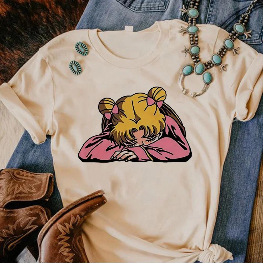 Moon Cat Tshirt Women Anime Harajuku Manga T-shirts Female Comic Graphic Japanese Clothes
