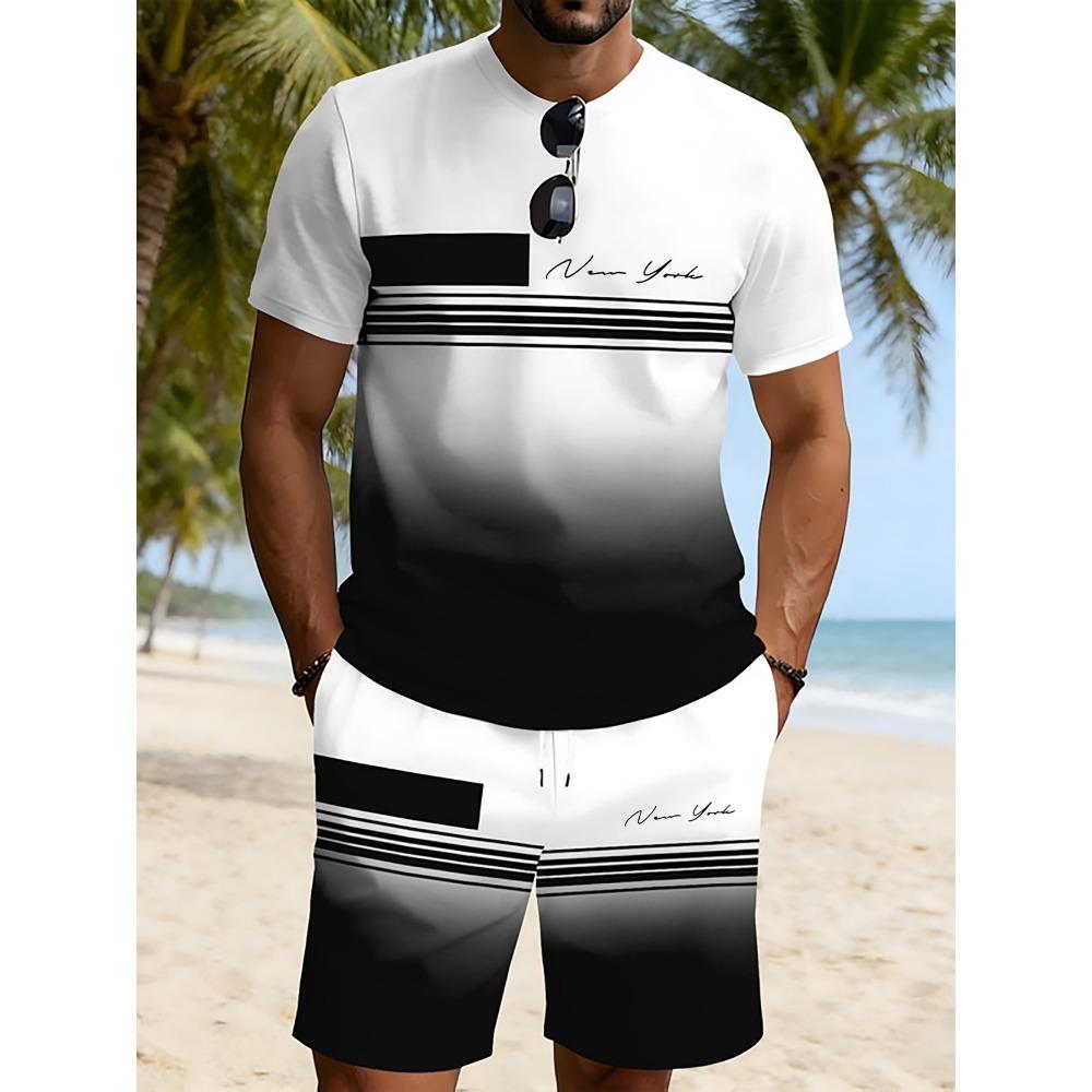 Sommeranzug 3D-Druck Herren Freizeit Kurzarmanzug Geeignet für Sportanzug Herren Rundhals Kurzarm Oberteil Und Shorts