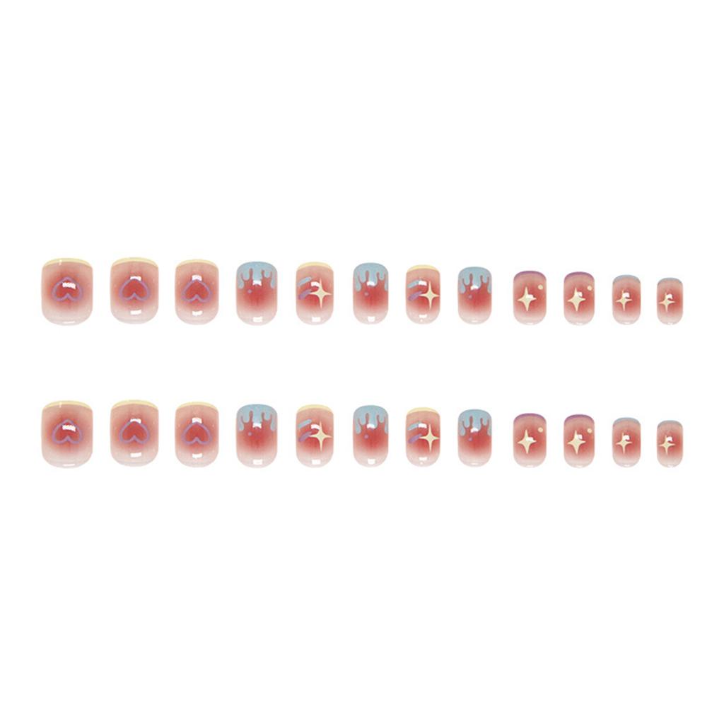 24PCS Blush Smudging Square Press On Nails Charming Comfortable To Wear Manicure Nails for Stage Performance Wear