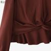 ZANZEA Blusa Casual Larga de Manga Larga Lisa con Cuello en V para Mujer
