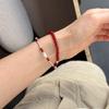 Sterling Red Agate Cat Eye Bead Bracelet Women Minimalist Fashion Stackable Wristband