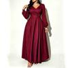 Robe Mi-longue Élégante à Col en V et Taille Cintrée pour Femmes Grande Taille à Manches Longues