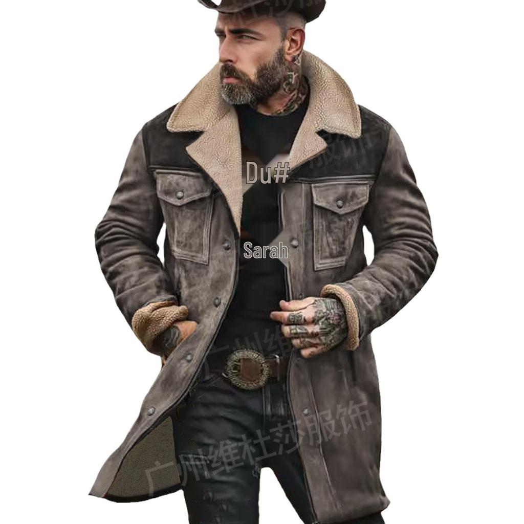 Men's 2026 Autumn/Winter Suede Patchwork Jacket with Multi-Pocket Zipper