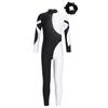 Girls Long Sleeve Stand Collar Shiny Rhinestone Contrast Color Hollow Back Dance Jumpsuit Hair Band