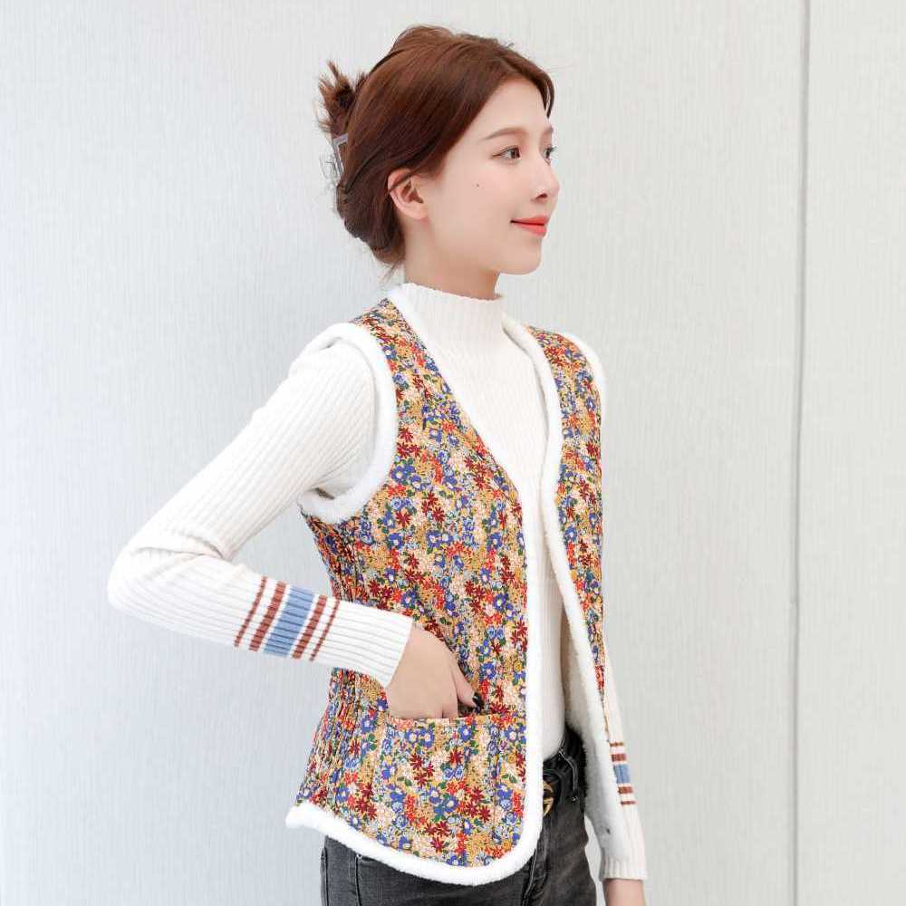 Winter Versatile Floral Print Cotton Vest for Women Warm Clothes