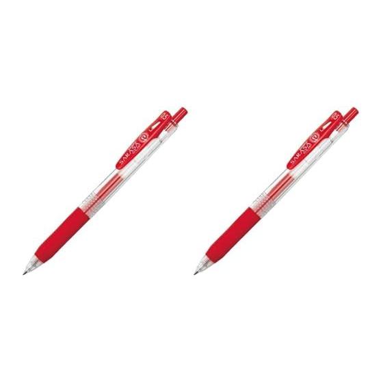 Zebra Sarasa Clip Gel Pen, 0.5mm, Red (x2) - Smooth Writing, Water-Resistant Pigment Ink, Vivid Color, Binder Clip