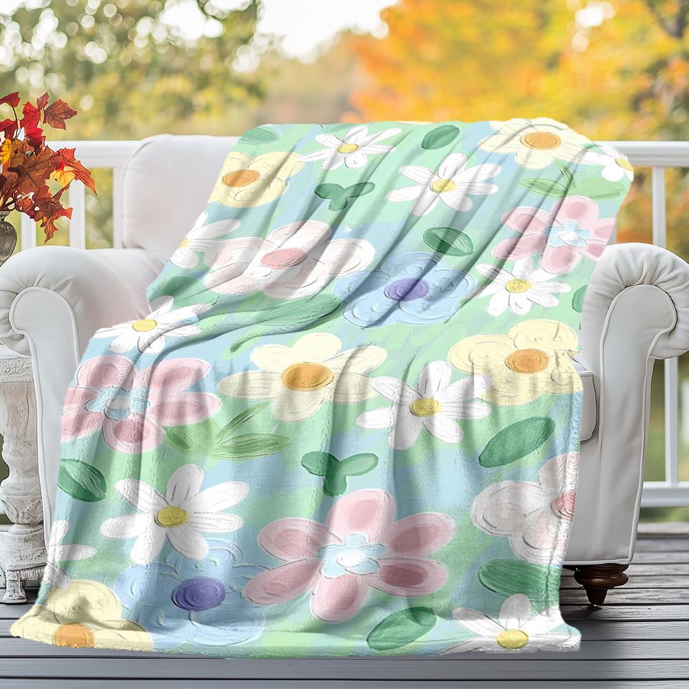 1pc Floral Pattern Outdoor Flannel Blanket Soft Warm All-Season Throw for Sofa Bed Car Camping Office, Cozy Gift Idea1309S