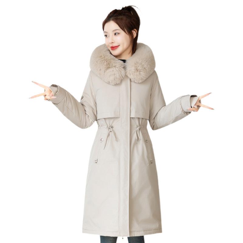 New Fur Integrated Cotton Jacket for Women Mid-length Thickened Winter Outdoor Park Overcoat Coat