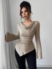 2026 Spring Women's Off-Shoulder Ribbed Knit Bell Sleeve Top
