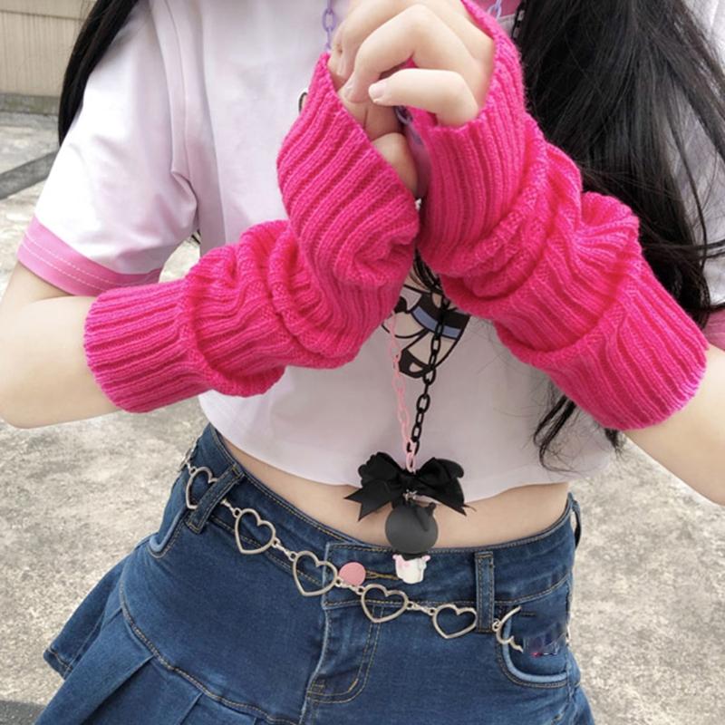 Long Fingerless Gloves Knitted Arm Sleeves Stretchy Arm Cover Thumb Hole Mittens
