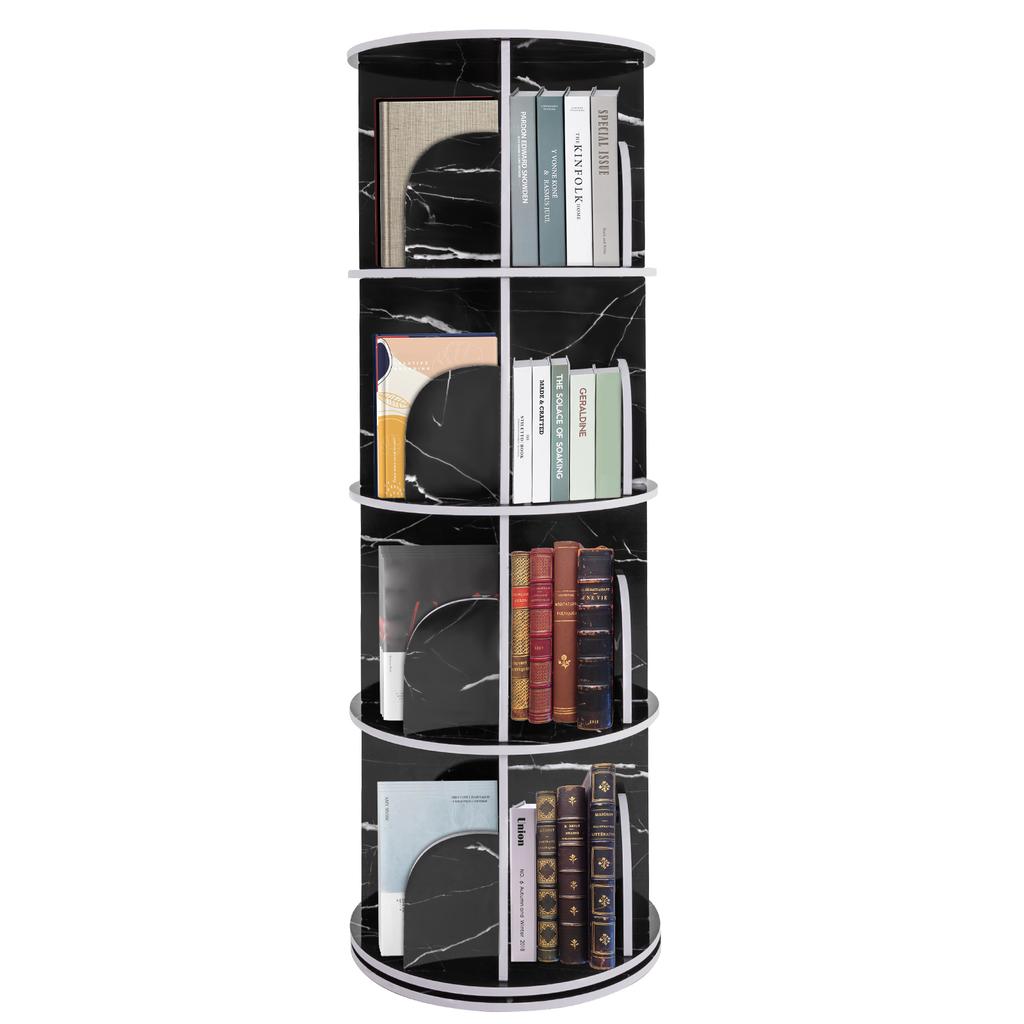 4 Tier Rotating Display Bookshelf - Black Marble 360 View Unique Revolving Storage Rack for Spinning Small Bookcase Great