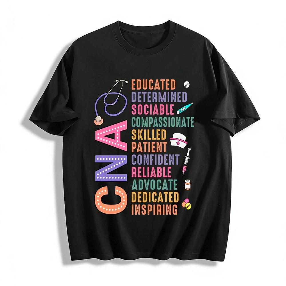 

Nurse Trait Themed Printed T-Shirt Healthcare Worker Tribute Top Pure cotton T-shirt XXS