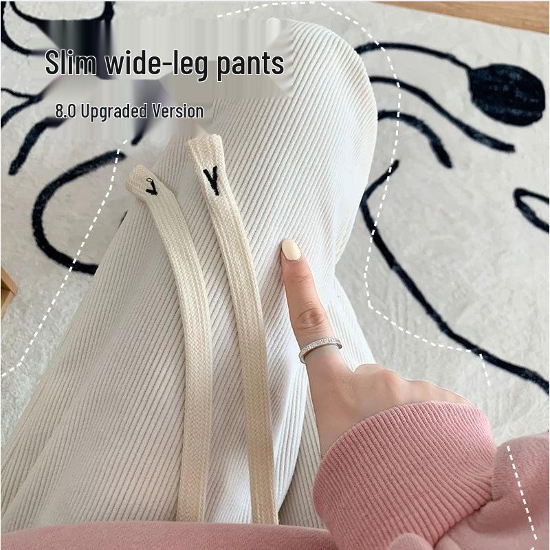 

2025 Autumn/Winter Corduroy High-Waisted Wide-Leg Pants – Slimming, Loose, Fleece-Lined, Plus Size Casual Wear One Size (80-140 jin)