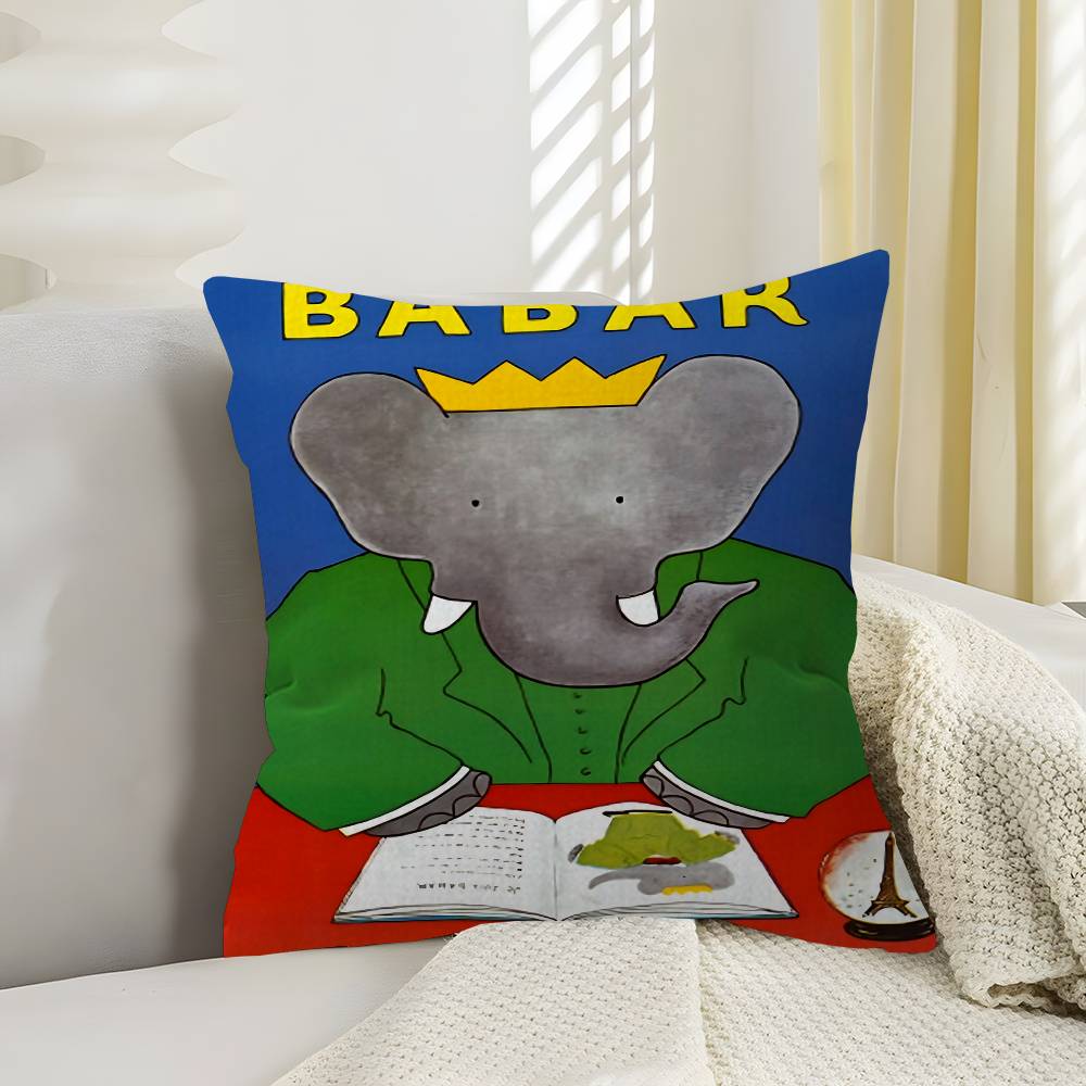 Funda de Almohada de Dibujos Animados Babar El Elefante para Dormitorio y Sala de Estar Cubierta Decorativa para Cojín de Sofá