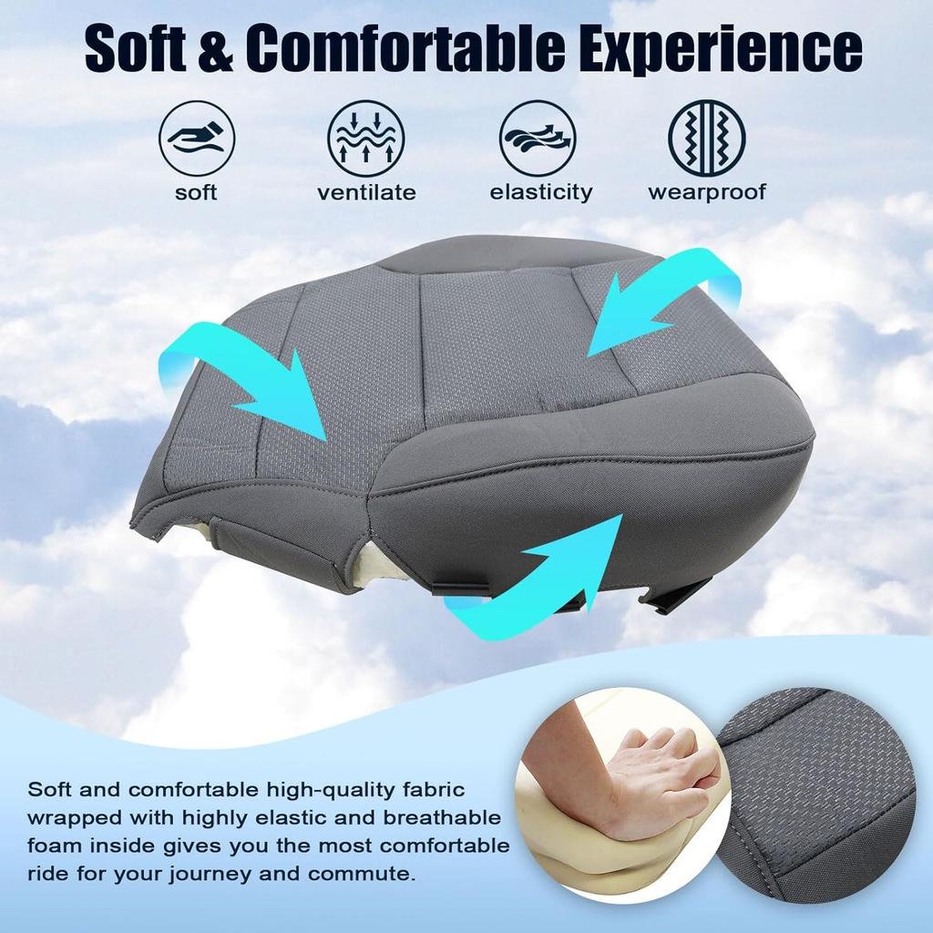 SecosAutoparts Driver or Passenger Side Bottom Replacement Cloth Seat Cover Gray #H2T or 4DP Compatible with Chevy Silverado GMC Sierra 1500 2500HD