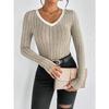 Women's Slim Sexy Knit Long Sleeve Top Women's V-Neck Neck Edge Clash Top New Autumn and Winter Women's Casual Pullover