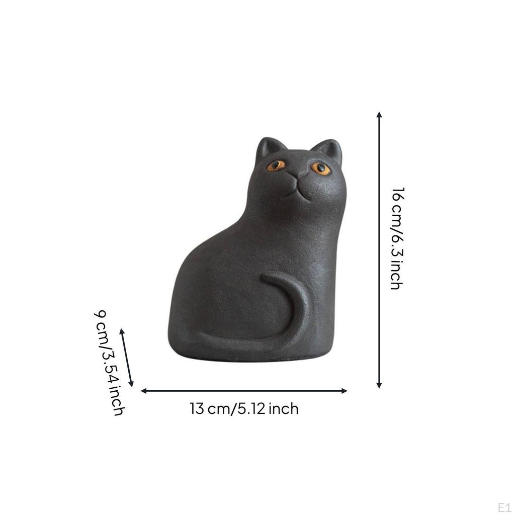 Cement Cat Figurine Stone Concrete Statue Minimalist Sculpture for Desk, Bookshelf, Office Big