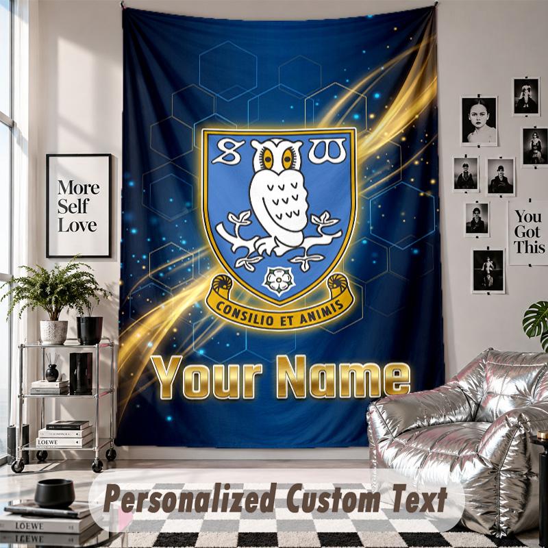 Wall Hanging Tapestry With Custom Name & Text, Sheffield Wednesday FC Decorative Tapestry For Bedroom