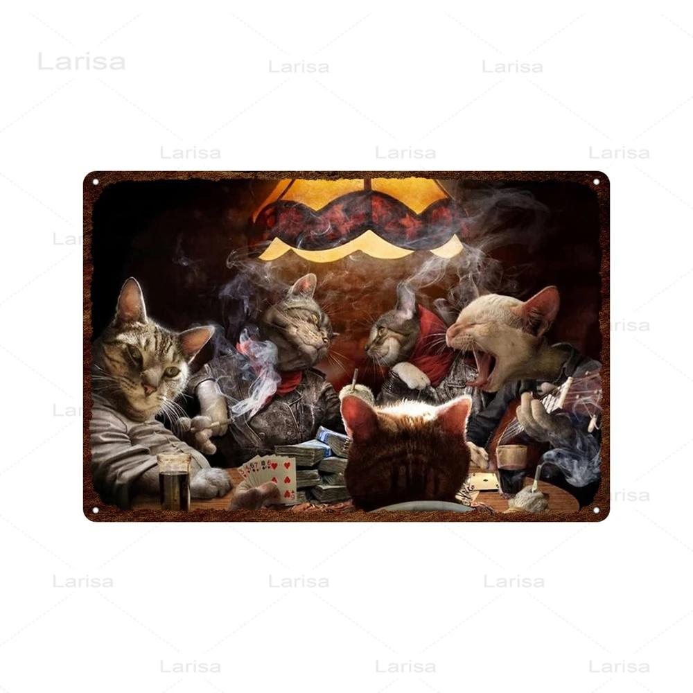 Dogs Playing Poker Game Metal Plaque Animals Playing Billiards Tin Sign Garage Club Wall Pub Tin Sign Vintage Metal Posters