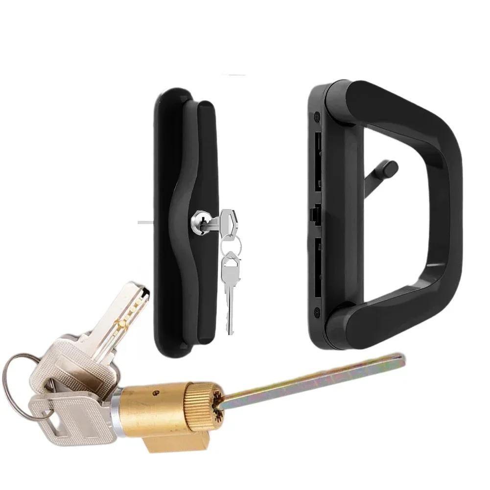 

Замок для стеклянной двери с ключами, алюминиевый сплав, ручка для раздвижной двери, сменный комплект ручек, черный замок для балконной двери