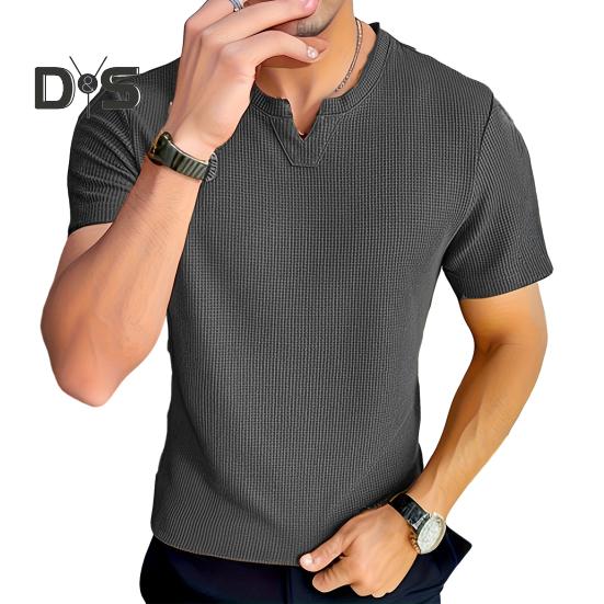 Tricou bărbați cu guler în V, mânecă scurtă, culoare solidă, Slim Fit, moale, respirabil, vară, casual, topuri, purtare zilnică