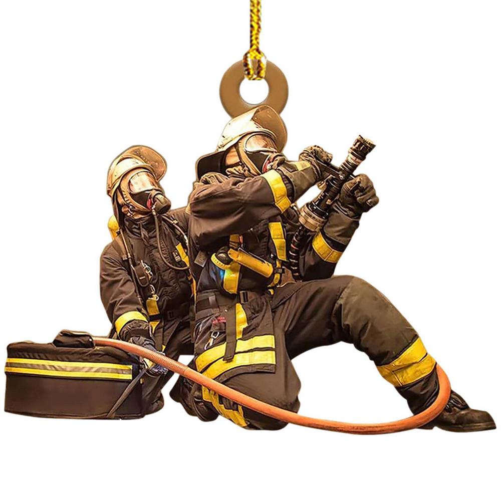 Kreativer Feuerwehrmann Mantel Auto Anhänger Weihnachtsbaum Dekoration Holz Feuerwehrmann Uniform Hängende Verzierung Für Auto Haus Weihnachten Souvenir Geschenk