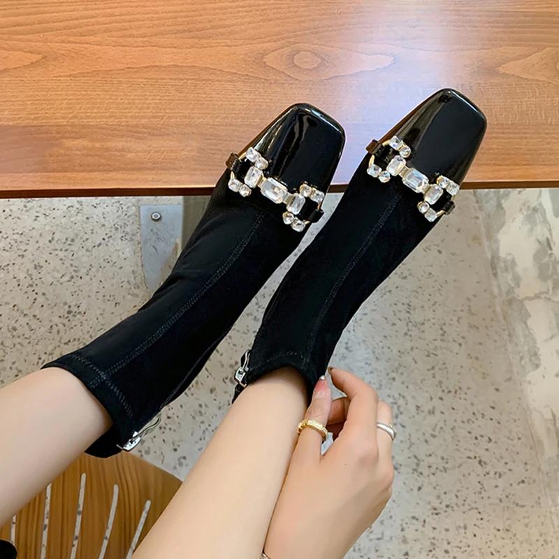 Crystal Luxury High Heels Snow Ankle Boots Women's Shoes Suede Square Toe Trend Autumn Pumps Designer Dress Mujer Zapatillas