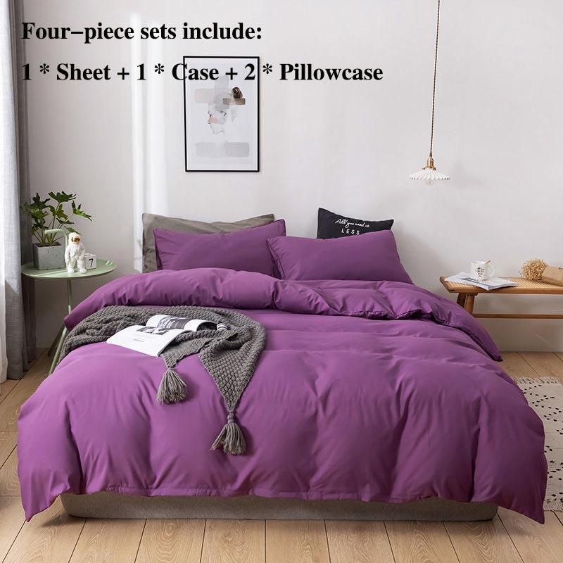 Bed Four Sets of Solid Color Simple Pillow Bed Sheets Are Set In Cases Home Bedding