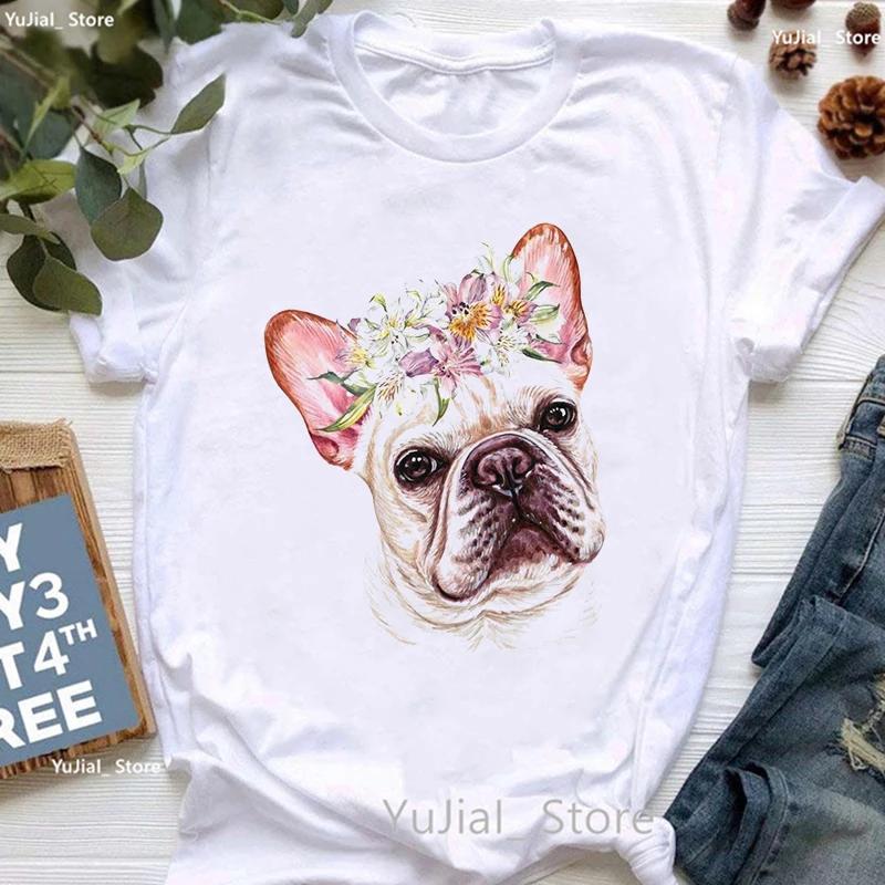 Unisex Cute French Bulldog Puppy Print T Shirt Girls Funny White Tshirt Women Harajuku Kawaii Dog Lover T-Shirt Female