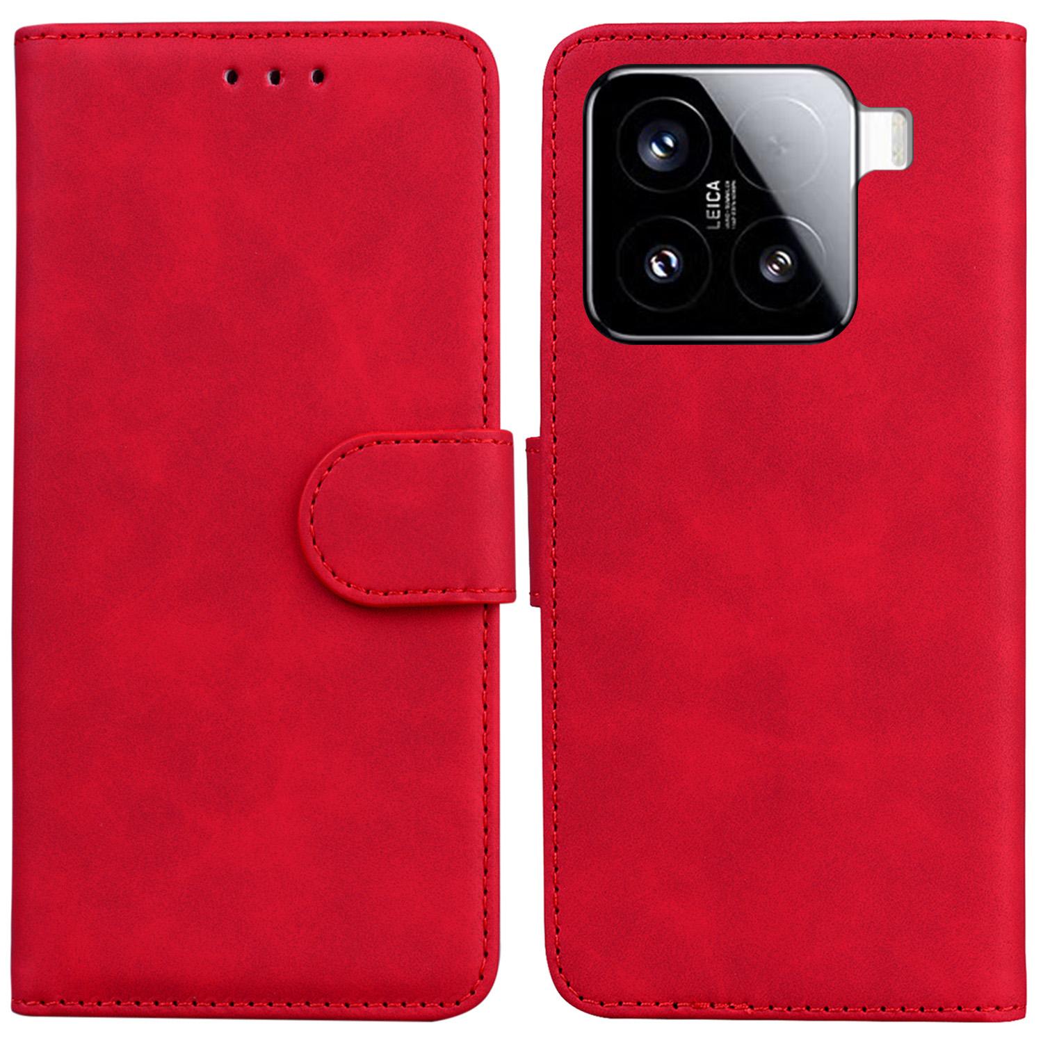 

For Xiaomi 15 Case Solid Color Leather Wallet Phone Cover Red