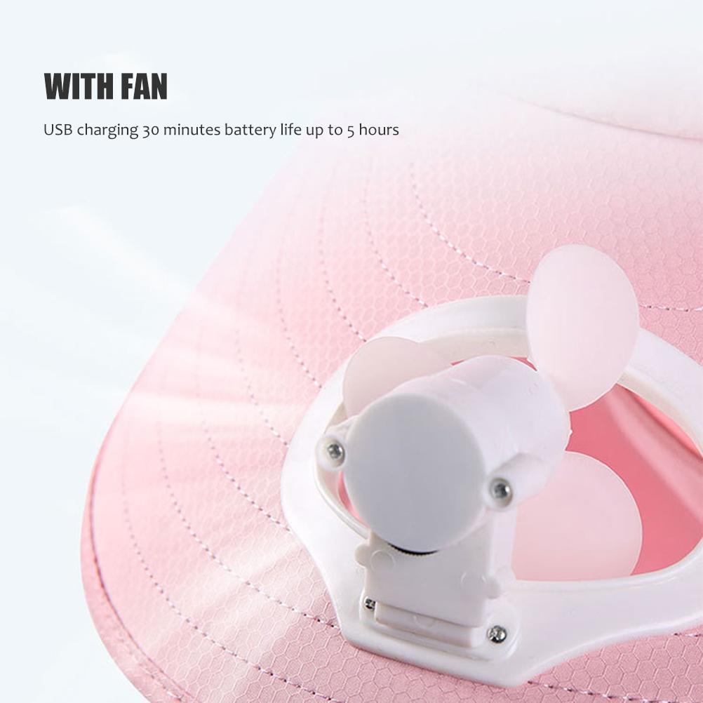 Summer Women USB Charging Fan Visor Hat with Face Neck Cover Wrap for Outdoor Camping Traveling