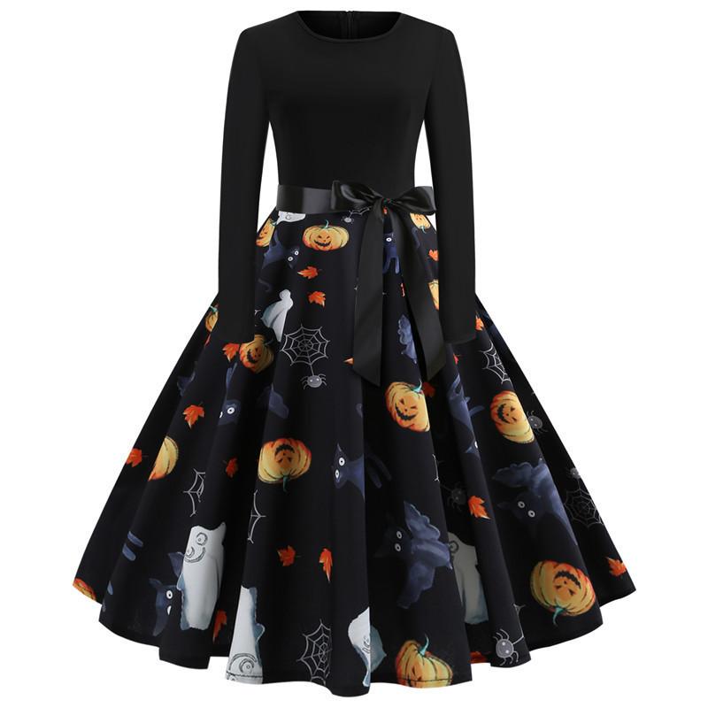 GMXIA Vestito Stampato Autunno Inverno Natale Retro Scollo Tondo Sexy