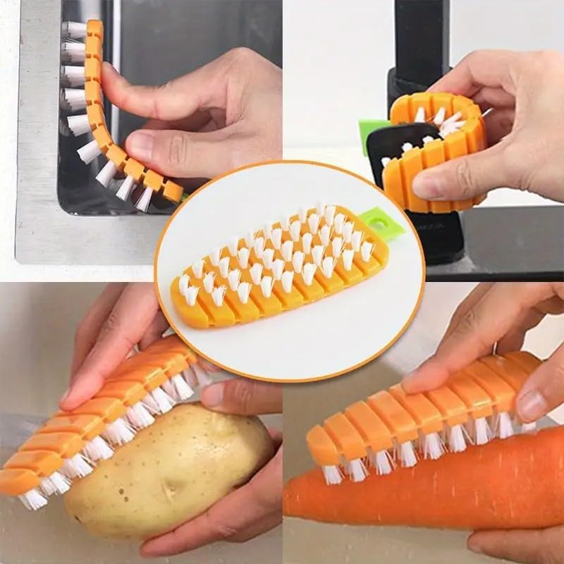 2Pcs Flexible Vegetable Cleaning Brush - Multi-Surface Scrubber for Potato/Carrot, Bendable Handle Kitchen Tool, Space-Saving Design for Home