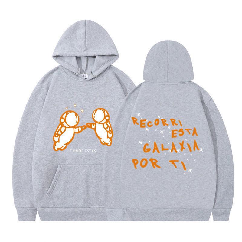 Men's Cross-Border Fashion Sweatshirt - Double Astronaut Print, Loose Fit, Casual Hoodie.