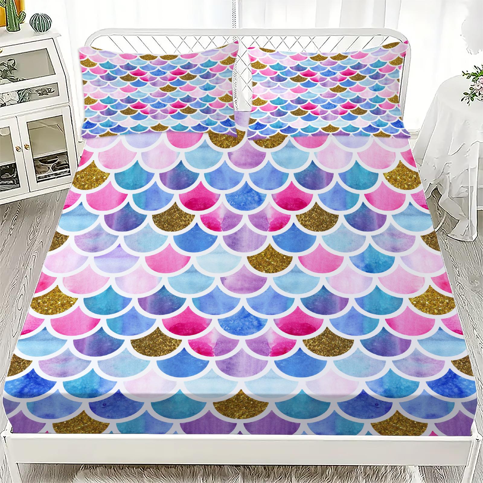 

3D Простыня на резинке Воображение Расписные узоры Принт Простыня на резинке и наволочка Комплект постельного белья Мягкий Дышащий Комплект постельного белья 90x200cmx25