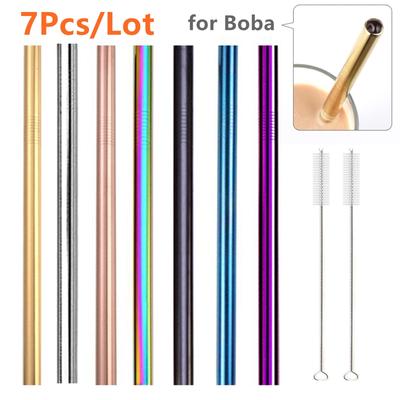 7 kolorów 8,5" szeroka metalowa słomka do picia 304 słomki ze stali nierdzewnej zestaw wielokrotnego użytku słomka Boba do Bubble Tea akcesorium do baru mlecznego