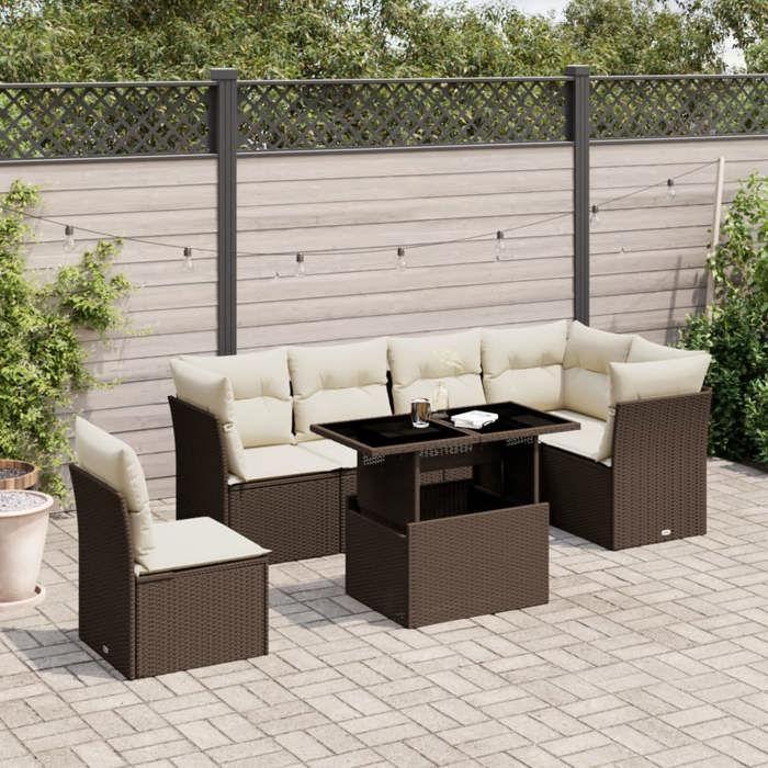 VidaXL Garden Furniture Set with Cushions 7 Pcs Brown Braided Resin 3266623