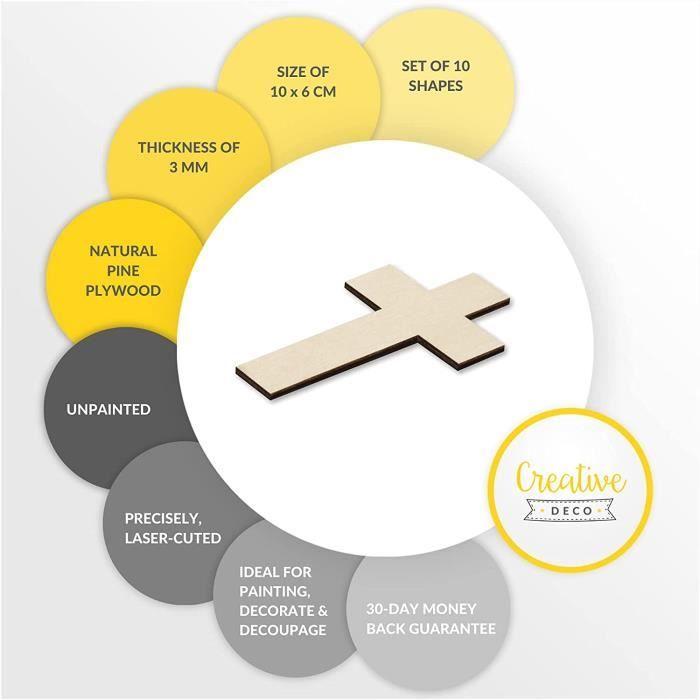 Formes De Croix À Décorer - Creative Deco - 10 X 6 Cm - Découpes En Bois Contreplaqués Non Peints