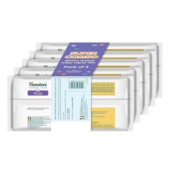 Himalaya Shishu Anand Baby Wipes with Aloe Vera & Licorice, 72 Wipes (Pack of 5) | Ph Balanced | Gentle On Skin | Clinically Tested