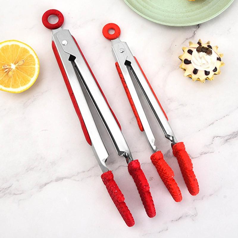 Silicone BBQ Grilling Tong Kitchen Cooking Salad Bread Serving Tong Non-Stick Barbecue Clip Clamp Stainless Steel Gadget