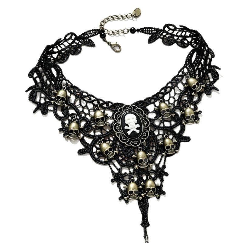 Halloween Black Lace Necklace Ladies Skull Pirate European American Collarbone Chain Gothic Necklace Necklace